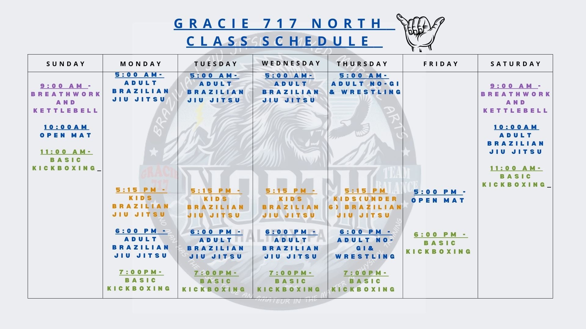 Gracie 717 North Class Schedule
